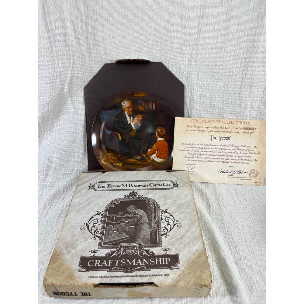 Norman‎ Rockwell The Tycoon Collector Plate Edwin M Knowles China Co Certificate